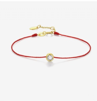 Lucky Red String Bracelet 18K Gold Bubble Design French Style Red Rope Bracelet New Year Anniversary Couple Gift for Him Her
